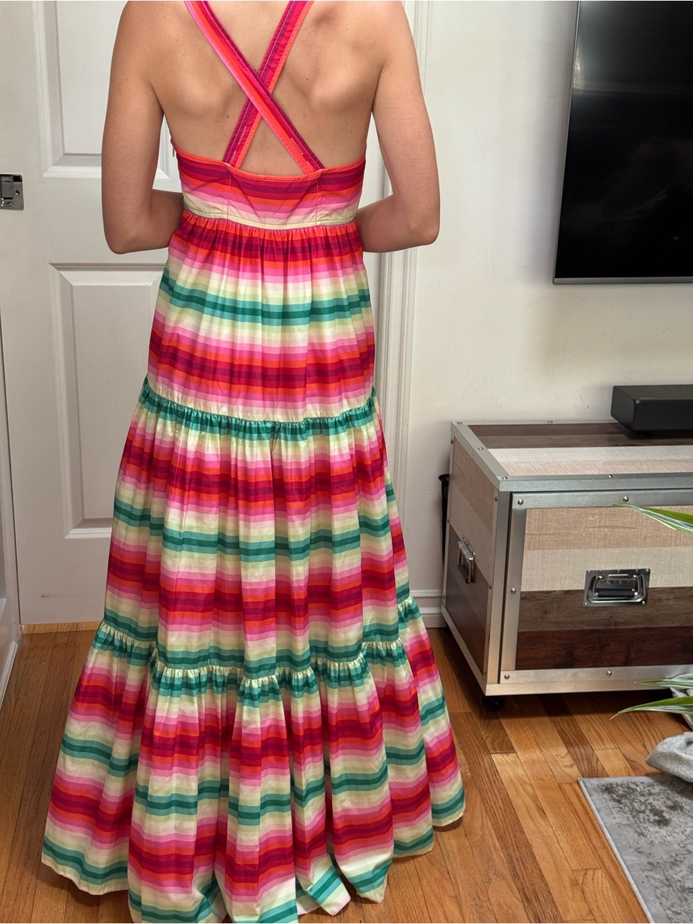 NWT J.Crew Tiered Striped Maxi Dress Size 2 Square Neck AK672